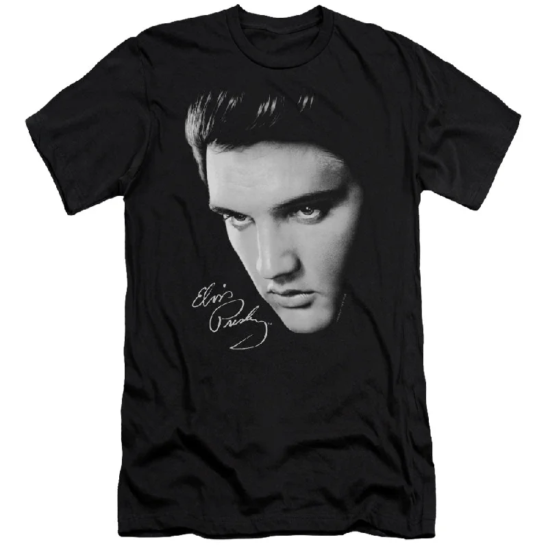 Midnight Madness Elvis Presley Slim Fit T-Shirt Close Up Black Tee