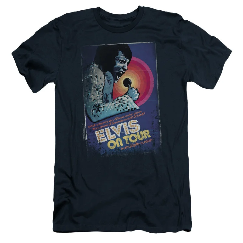 Special Savings Elvis Presley Slim Fit T-Shirt On Tour Poster Navy Tee