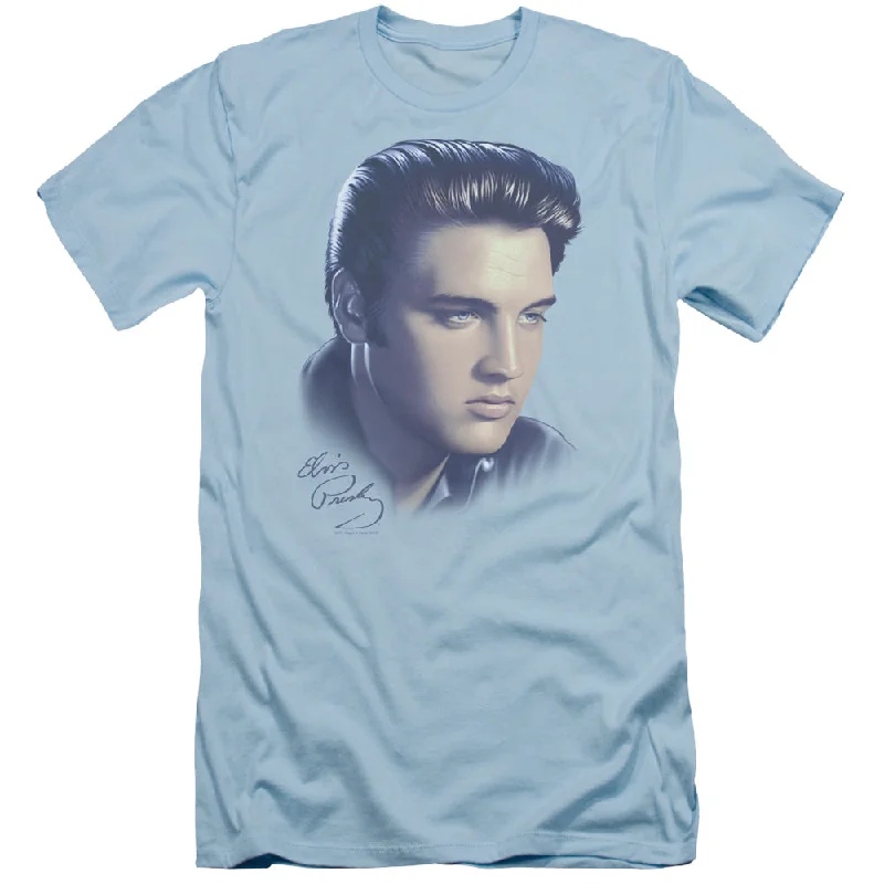 Price Slash Elvis Presley Slim Fit T-Shirt Portrait Light Blue Tee