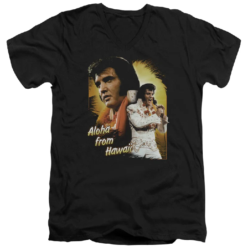 Best Bargains Elvis Presley Slim Fit V-Neck T-Shirt Aloha from Hawaii Black