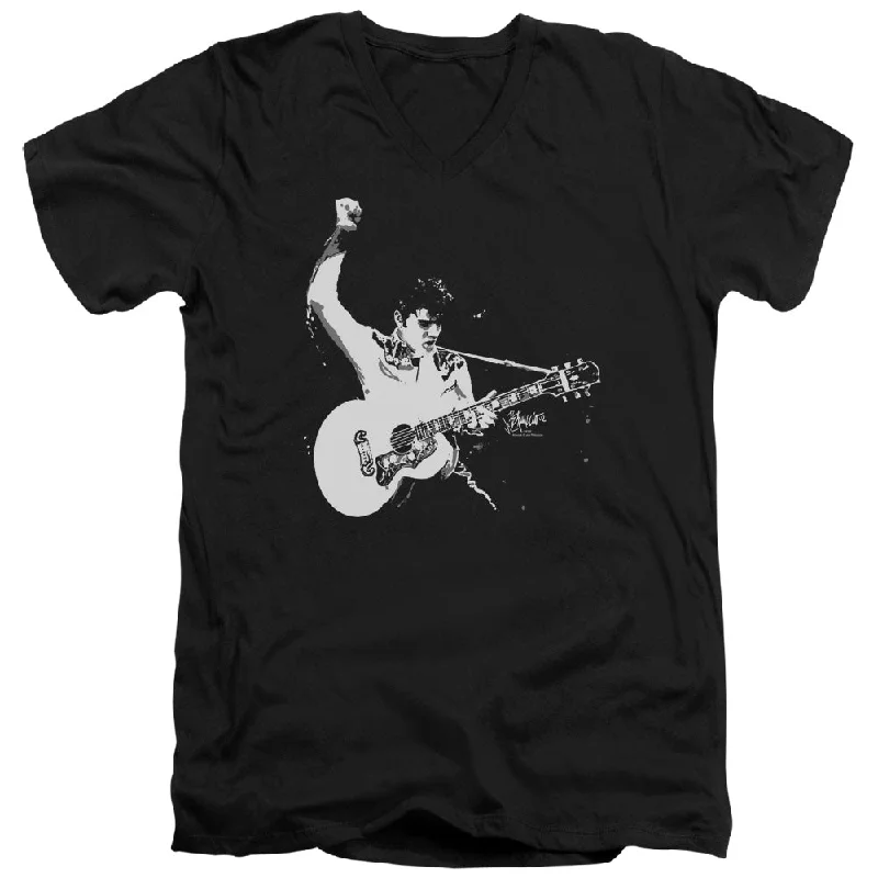 Price Drop Elvis Presley Slim Fit V-Neck T-Shirt Black and White Photo Black Tee