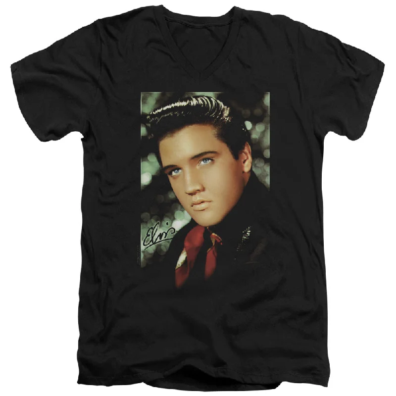 Hurry In Elvis Presley Slim Fit V-Neck T-Shirt Dreamy Portrait Black
