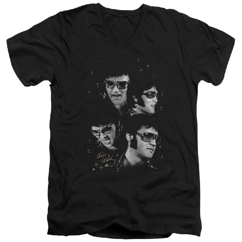Hot Deal Elvis Presley Slim Fit V-Neck T-Shirt Faces Black Tee