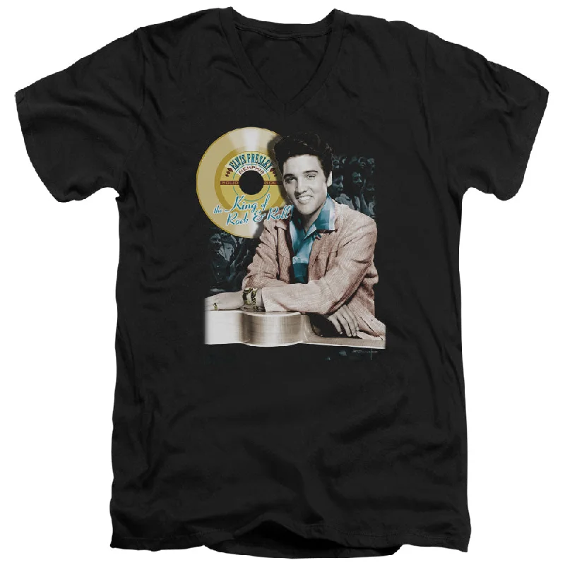 Quick Sale Elvis Presley Slim Fit V-Neck T-Shirt Golden Records Black Tee