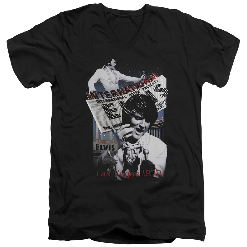 Time-Limited Offer Elvis Presley Slim Fit V-Neck T-Shirt International Hotel Black Tee