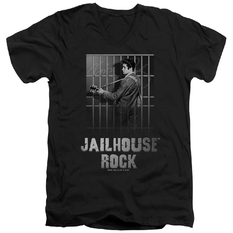 Bargain Bin Elvis Presley Slim Fit V-Neck T-Shirt Jailhouse Rock Black Tee