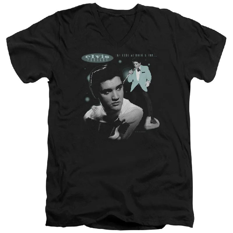 Can't Be Beat Elvis Presley Slim Fit V-Neck T-Shirt King of Rock and Roll Black Tee