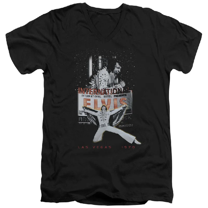 Bonus Savings Elvis Presley Slim Fit V-Neck T-Shirt Las Vegas 1970 Black Tee