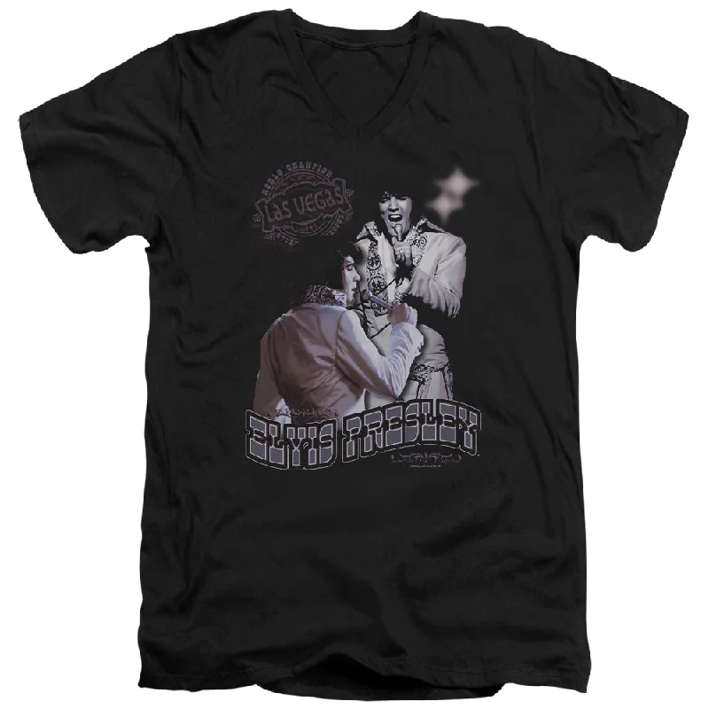 Loyalty Reward Elvis Presley Slim Fit V-Neck T-Shirt Las Vegas Black Tee