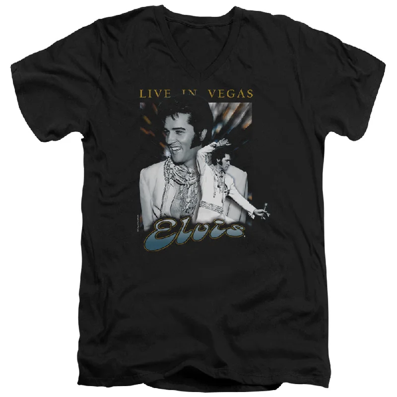 Bonus Savings Elvis Presley Slim Fit V-Neck T-Shirt Live in Vegas Black Tee