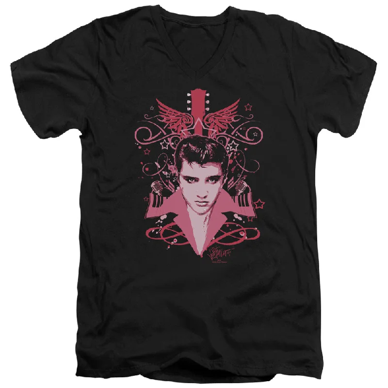 Overstock Elvis Presley Slim Fit V-Neck T-Shirt Memory Wings Black Tee