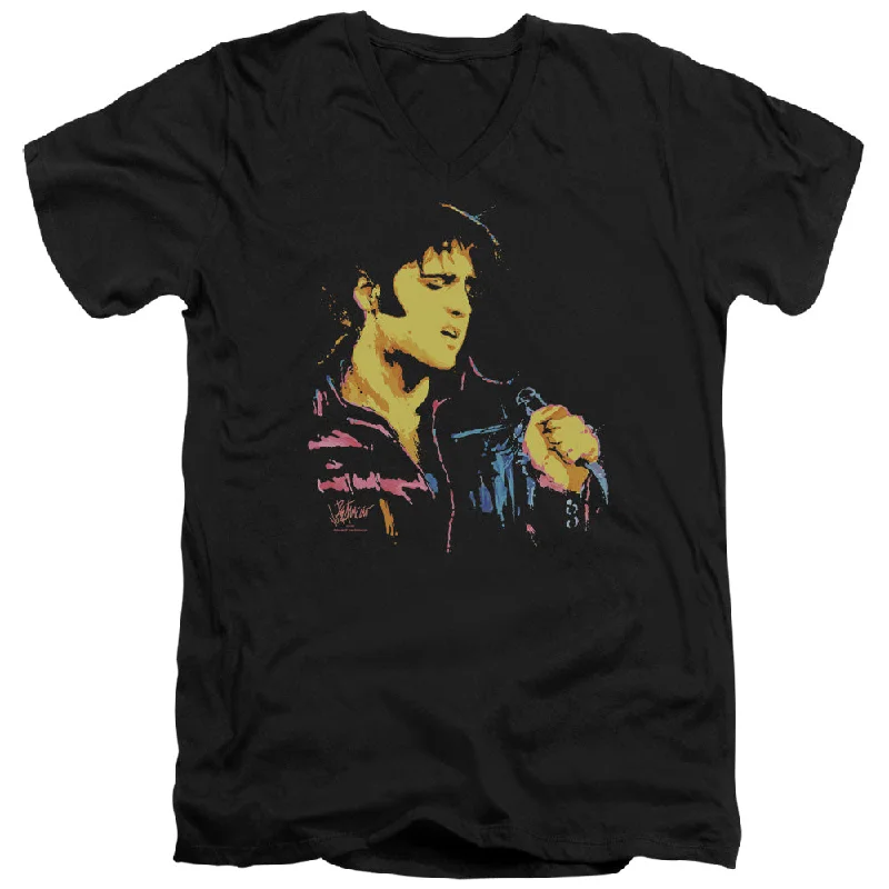 Don't Wait Elvis Presley Slim Fit V-Neck T-Shirt Neon Portrait Black Tee