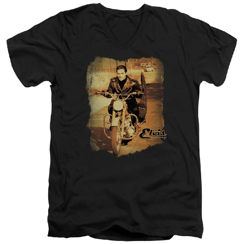 Price Reduction Elvis Presley Slim Fit V-Neck T-Shirt On The Road Black Tee