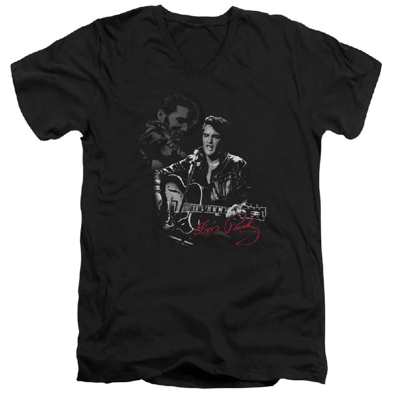 Deal Explosion Elvis Presley Slim Fit V-Neck T-Shirt Performance Black Tee