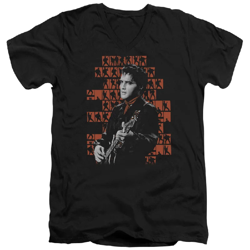 Best Seller Elvis Presley Slim Fit V-Neck T-Shirt Poses Black Tee