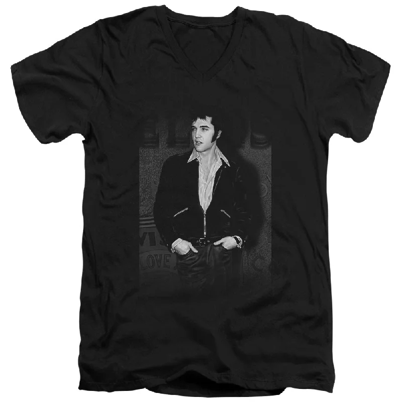 Mega Sale Elvis Presley Slim Fit V-Neck T-Shirt Posing Black Tee