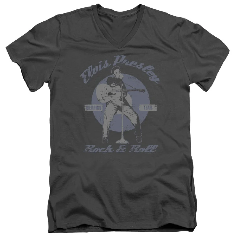 New Deals Elvis Presley Slim Fit V-Neck T-Shirt Rock and Roll Charcoal Tee