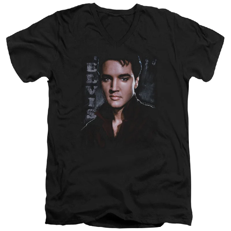 Closeout Sale Elvis Presley Slim Fit V-Neck T-Shirt Serious Pose Black Tee