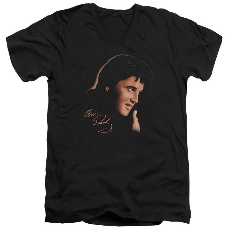 YEAR-End Sale Elvis Presley Slim Fit V-Neck T-Shirt Side Profile Portrait Black Tee