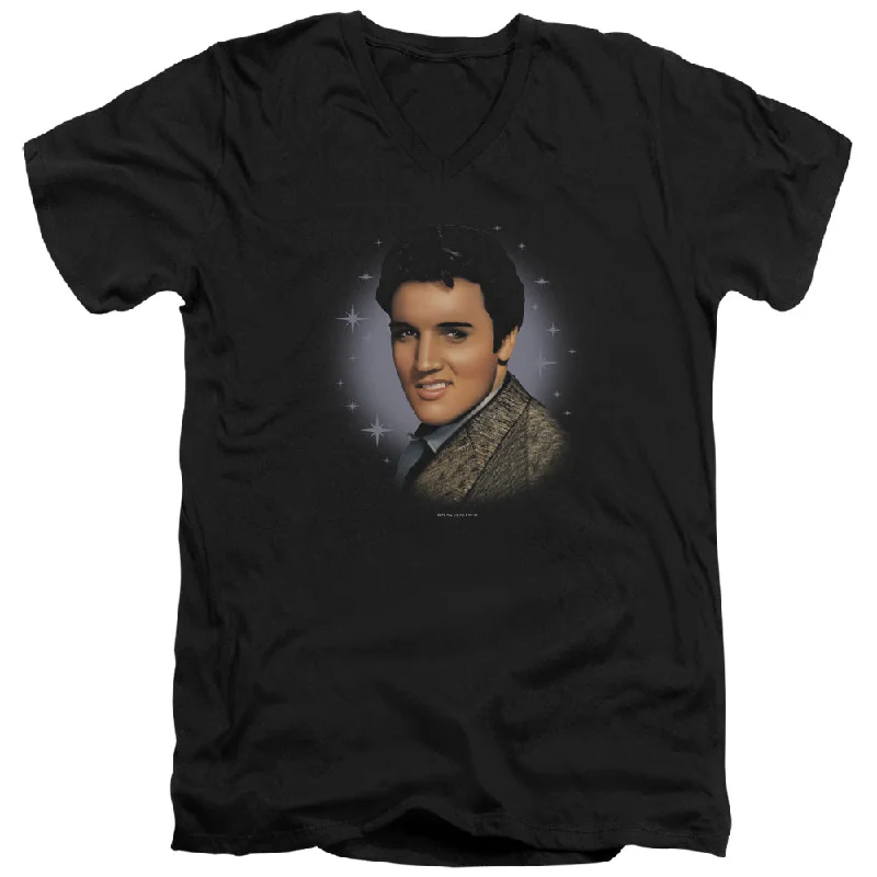 Final Clearance Elvis Presley Slim Fit V-Neck T-Shirt Star Portrait Black Tee