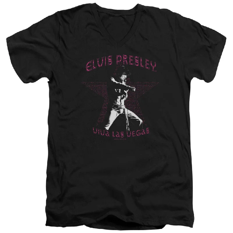 Weekend Special Elvis Presley Slim Fit V-Neck T-Shirt Star Viva Las Vegas Black Tee