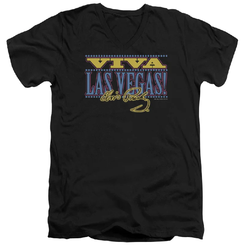 Final Clearance Elvis Presley Slim Fit V-Neck T-Shirt Viva Las Vegas Black Tee