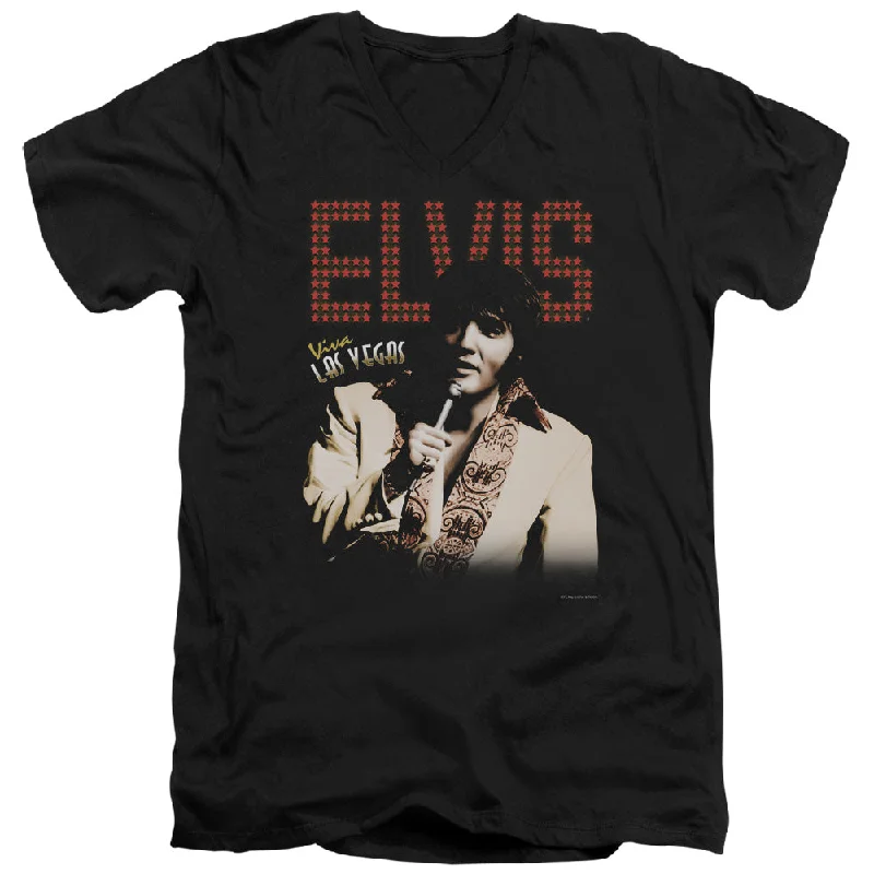 Weekend Special Elvis Presley Slim Fit V-Neck T-Shirt Viva Las Vegas Stars Black Tee