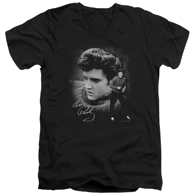 Mega Sale Elvis Presley Slim Fit V-Neck T-Shirt Wearing Sweater Black Tee