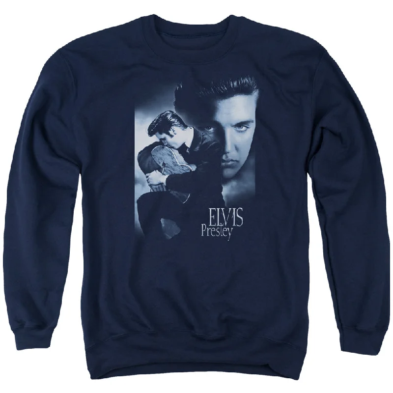 Price Blitz Elvis Presley Sweatshirt Hugging and Kissing Guitar Navy Pullover