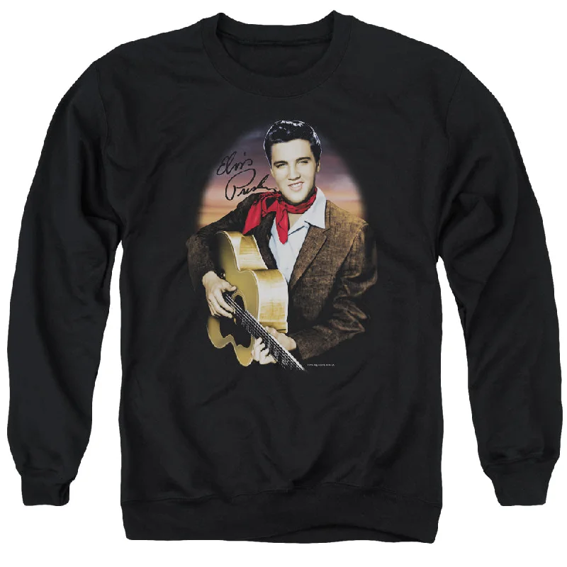 Today’s Deal Elvis Presley Sweatshirt Red Scarf and Guitar Black Pullover