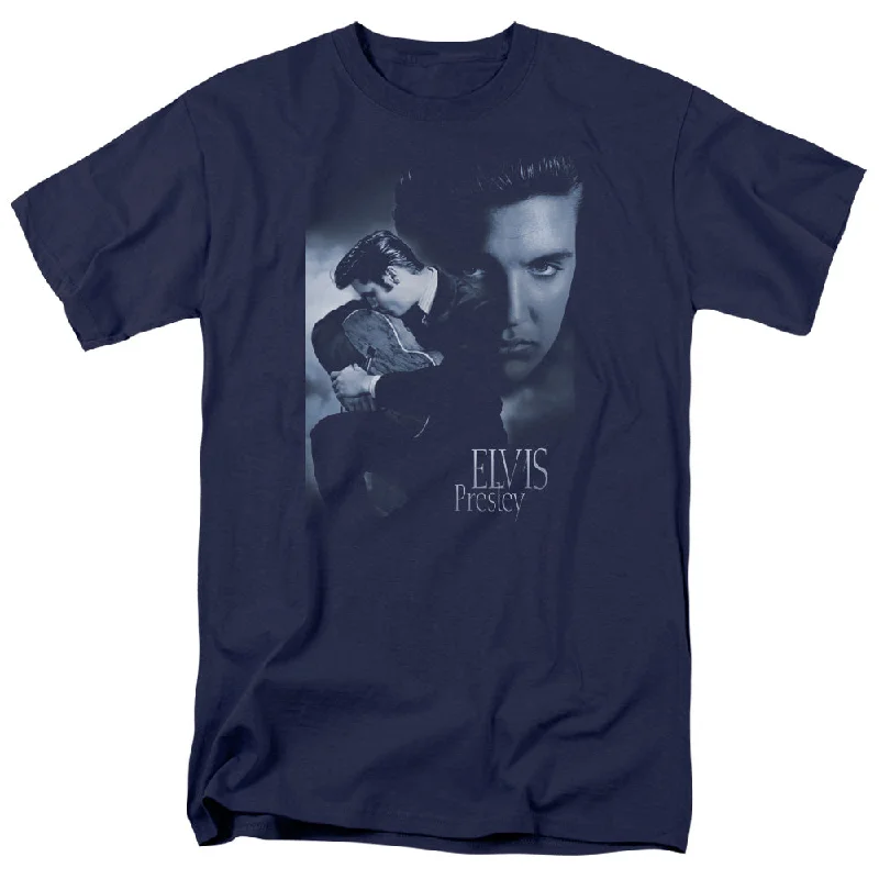 Sneak Peek Sale Elvis Presley T-Shirt Hugging and Kissing Guitar Navy Tee