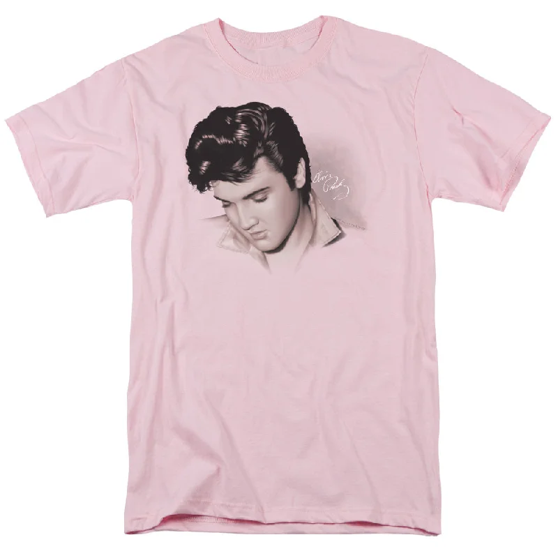 Super Bargain Elvis Presley T-Shirt Looking Down Pink Tee