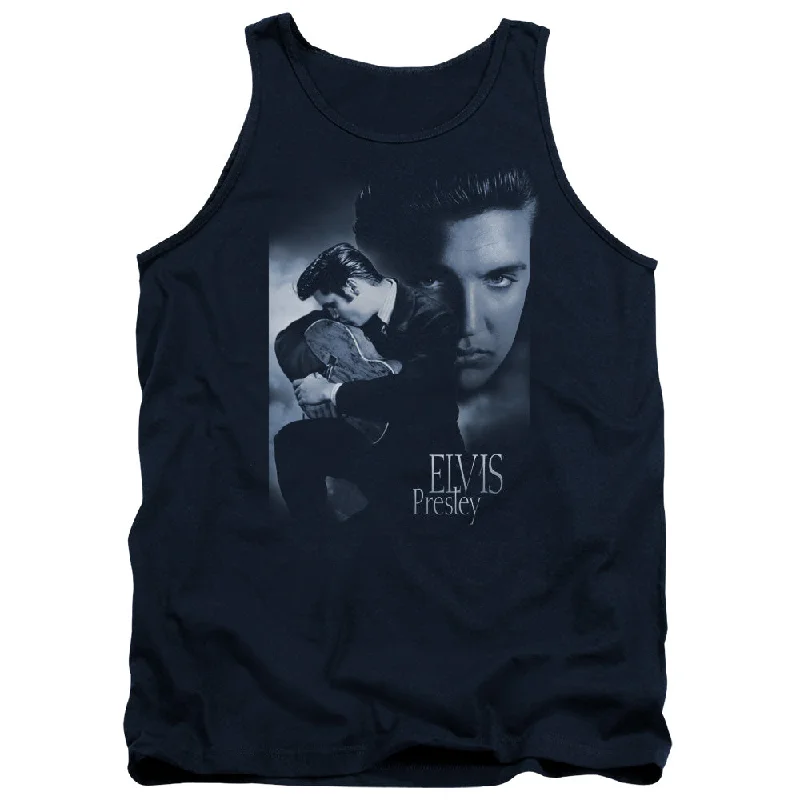 Don't Wait Elvis Presley Tanktop Hugging and Kissing Guitar Navy Tank