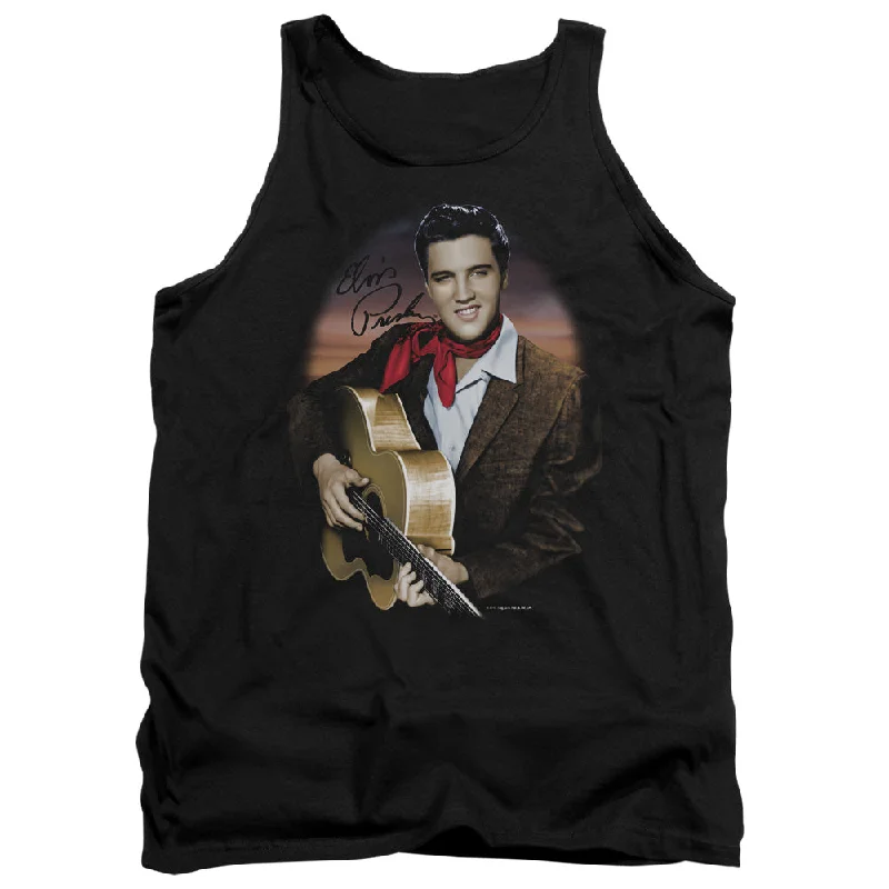 Huge Discounts Elvis Presley Tanktop Red Scarf and Guitar Black Tank