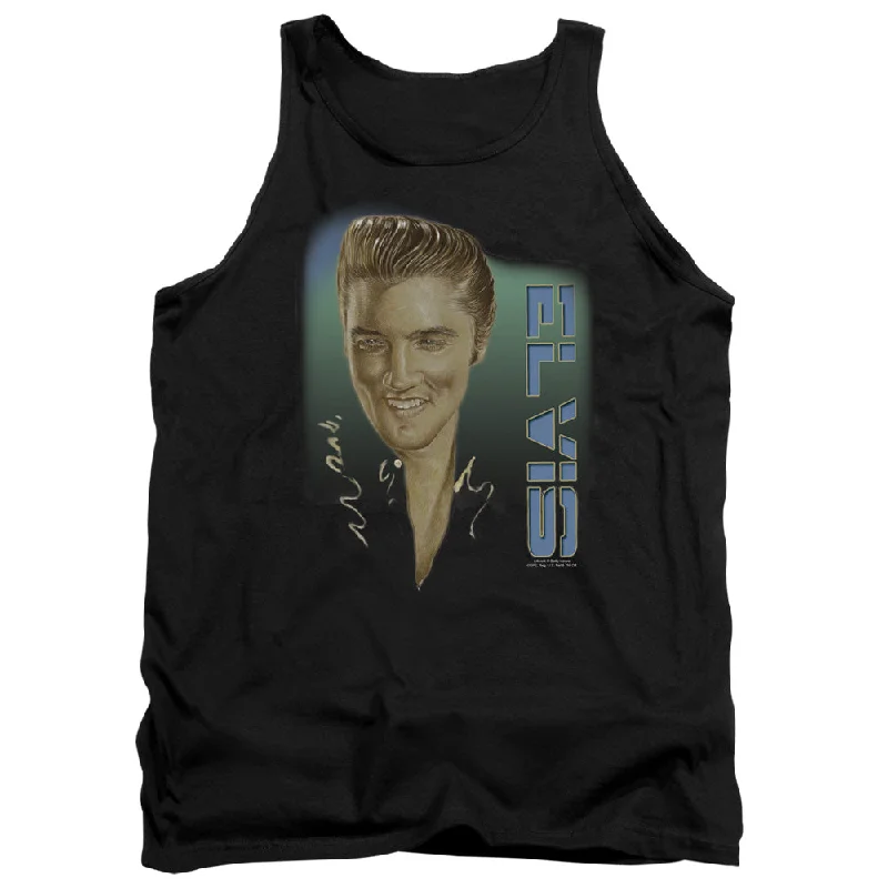 Discount Extravaganza Elvis Presley Tanktop Slicked Back Hair Black Tank