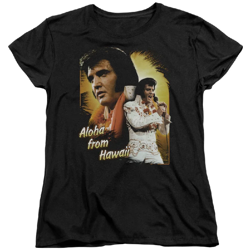 Price Cut Elvis Presley Womens T-Shirt Aloha from Hawaii Black Tee