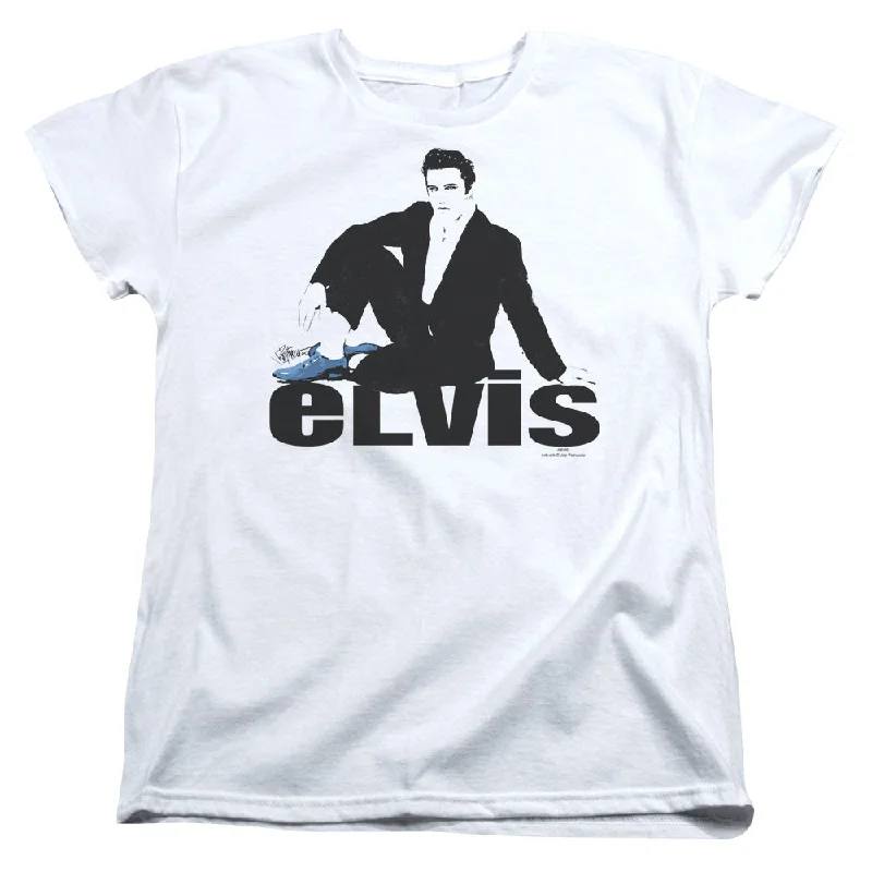 Referral Discount Elvis Presley Womens T-Shirt Blue Suede Shoes White Tee