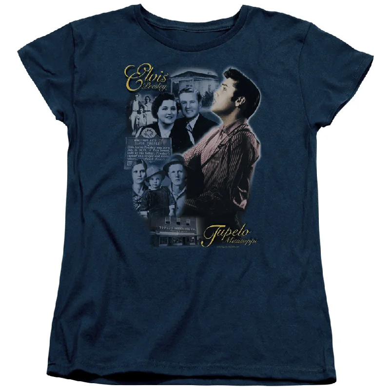 Major Savings Elvis Presley Womens T-Shirt Collage Navy Tee