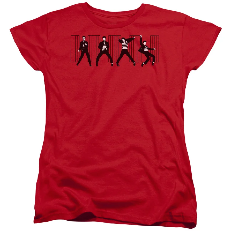 Season Finale Sale Elvis Presley Womens T-Shirt Jailhouse Rock Red Tee