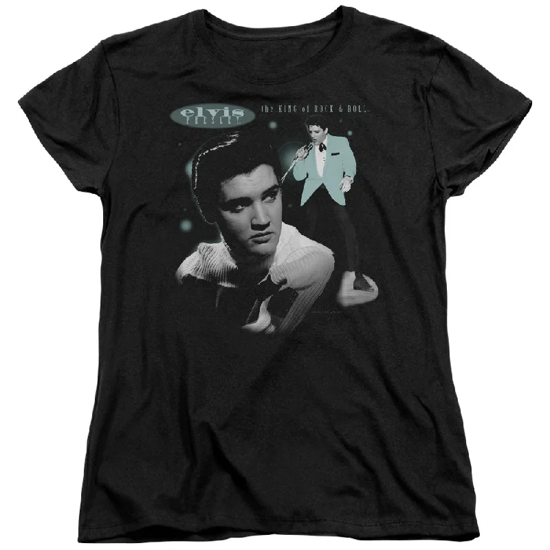 Great Bargains Elvis Presley Womens T-Shirt King of Rock and Roll Black Tee