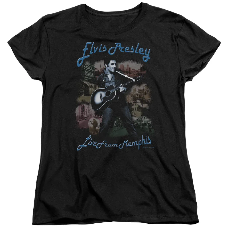 New Arrival Elvis Presley Womens T-Shirt Live from Memphis Black Tee