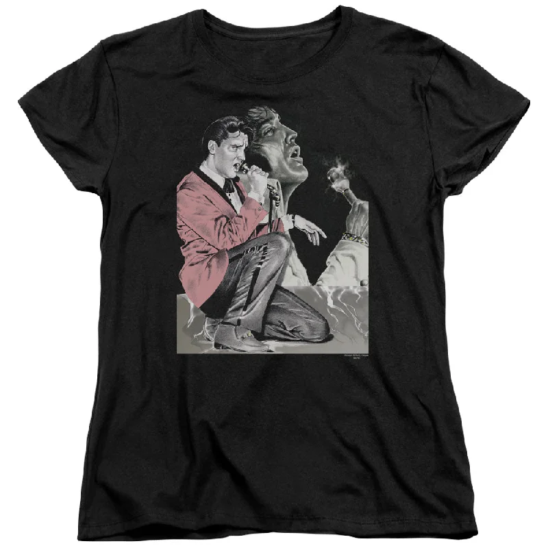 Savings Galore Elvis Presley Womens T-Shirt Mic Smoking Black Tee