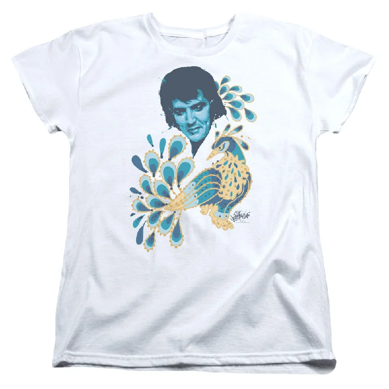 Crazy Deals Elvis Presley Womens T-Shirt Peacock Suit White Tee