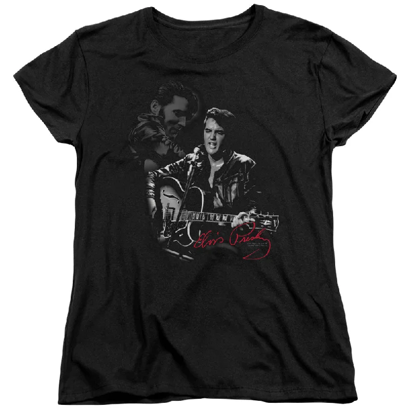 Daily Deals Elvis Presley Womens T-Shirt Performance Black Tee