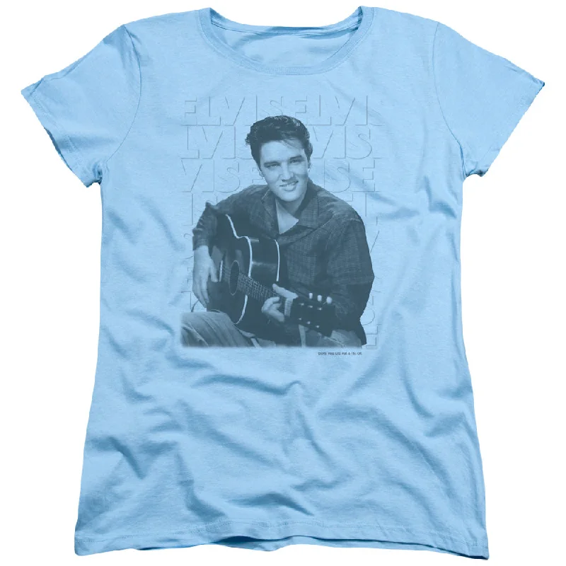 Unbeatable Prices Elvis Presley Womens T-Shirt Posing with Guitar Light Blue Tee