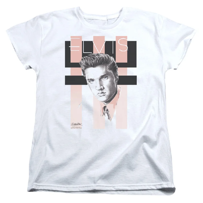 Final Clearance Elvis Presley Womens T-Shirt Retro Portrait White Tee