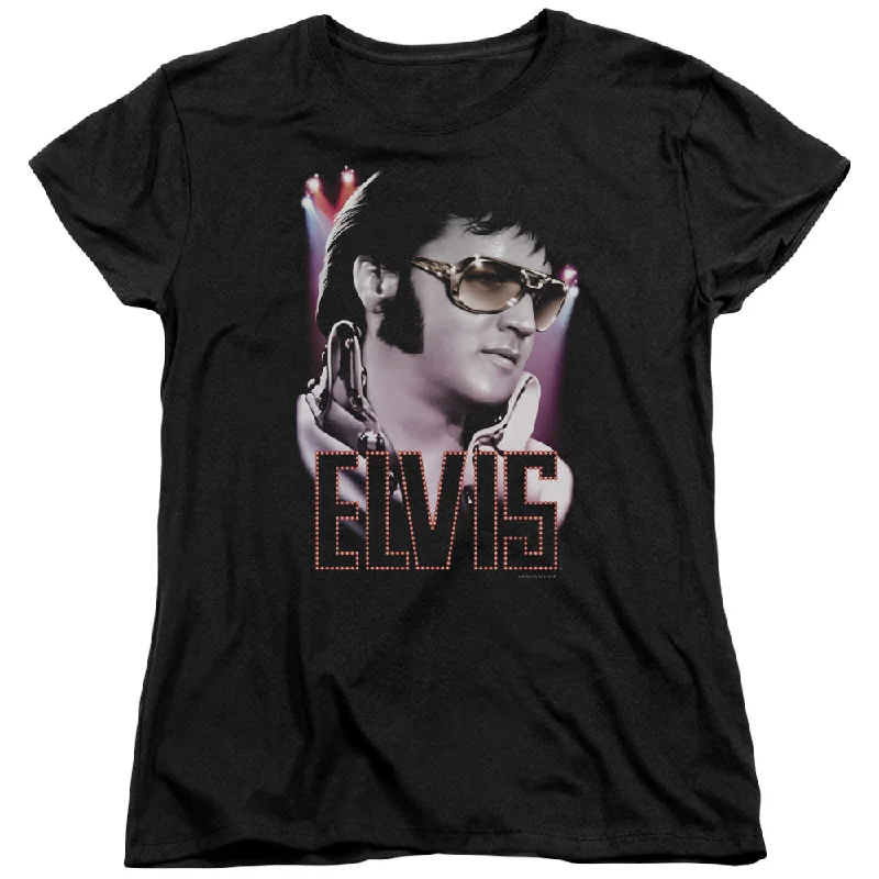 Deal Zone Elvis Presley Womens T-Shirt Sideburns Black Tee