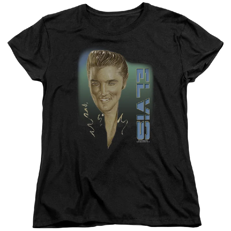 Mega Deal Elvis Presley Womens T-Shirt Slicked Back Hair Black Tee