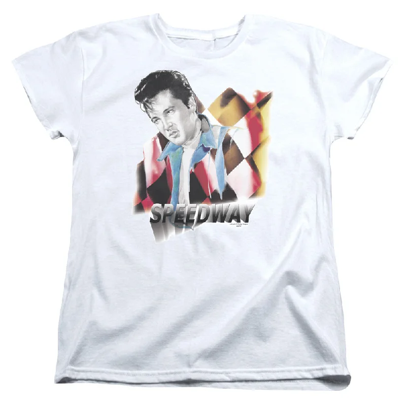 Midnight Madness Elvis Presley Womens T-Shirt Speedway White Tee