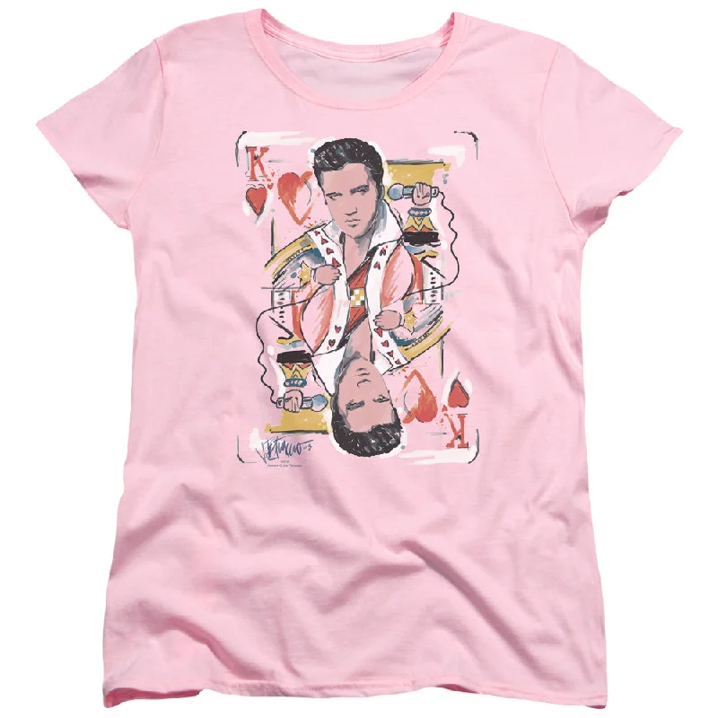 Savings Spectacular Elvis Presley Womens T-Shirt The King of Hearts Pink Tee